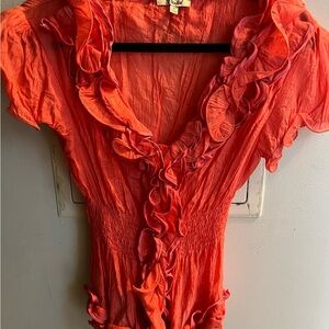 Vibrant Coral Ruffled Blouse